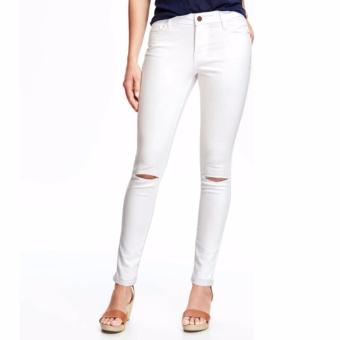 Underpego Jeans Wanita Cut Knee [ White ]  