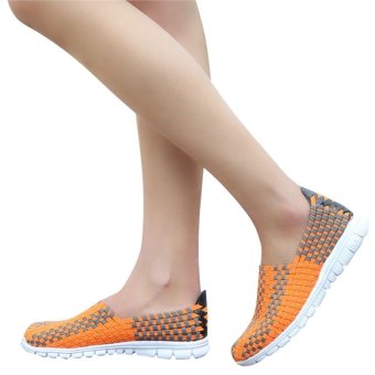 Unisex Fashion Casual Lovers Breathable Sneaker Shoes Woven Leisure Shoes for Running(Orange,35)  