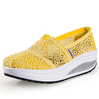 UShoes U100516 perempuan Fahion baji sepatu kets sepatu olahraga sepatu platform wanita baji 2015 (Kuning)  