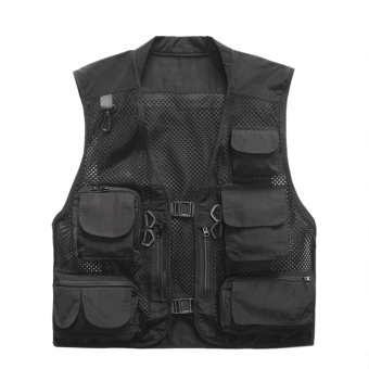 Valianto Men's Mesh Fishing Vest Photography Work Multi Pockets Outdoors Vests 2X-Large Black  