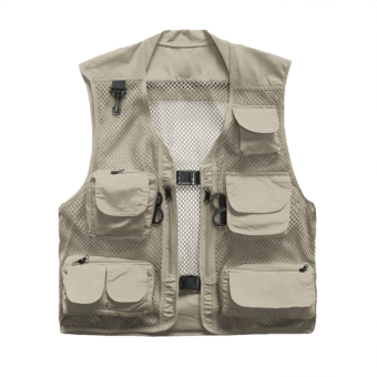Valianto Men's Mesh Fishing Vest Photography Work Multi Pockets Outdoors Vests Large Khaki  