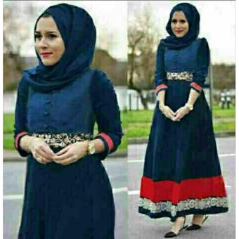 vallerie -hijab nurhaliza navy bahan spandek balon fit L free pasmina aplikasi renda kancing hidup ( busui )  