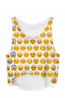 Velishy Emoji Printed Tank Top (White)  