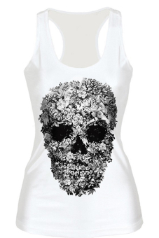 Velishy Skull Printed Tank Top (White/Black)  