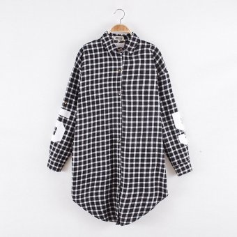 Velishy Women Blouse Plaid Long Sleeve Loose Letter Printing Black - intl  