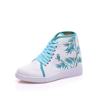 Veowalk Bird Embroidered Womens High Top White Canvas Travel Shoes Lace up Fashion Ladies Casual Walking Platforms Zapatos Mujer Green - intl  