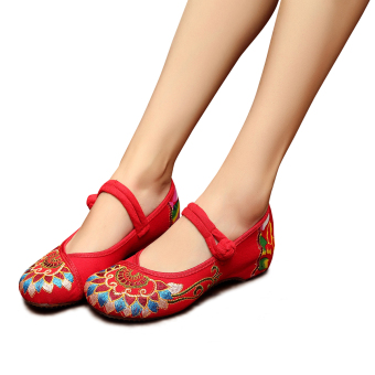Veowalk Buddhisme totem Bordir Kain flat sepatu wanita kasual Mary Jane vintage Gaya Cina wanita lembut kanvas balet Merah - Internasional  
