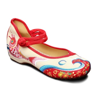 Veowalk Fish Embroidered Women Casual Linen Cotton Ballet Flats Old Beijing Mary Jane Comfort Dance Shoes Red - intl  