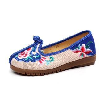 Veowalk Handmade Embroidered Women's Flower Flats Slip On Cotton Fabric Casual Shoes Comfortabe Round Toe Student Flat Shoes Beige - intl  