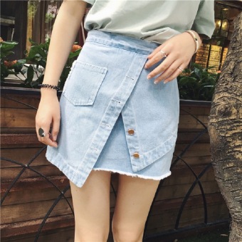 VICI Korean fashion show thin irregular button denim skirt - Intl  