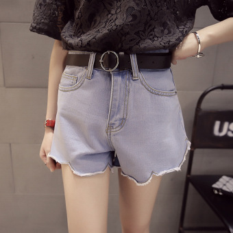 VICI The new summer blue irregular curling high waisted denim shorts  