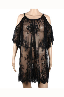 Vintage Hippie Boho Floral Lace Dress - Black - Intl  