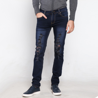 Vm Celana Soft Jeans Panjang Slim Model Sobek Biru  