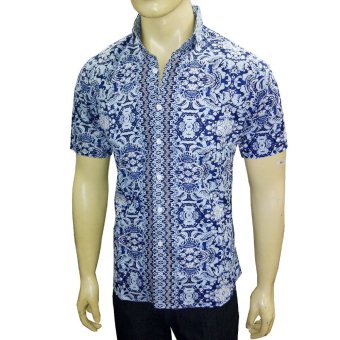 VM Kemeja Batik Modern Slimfit Pendek New Kombinasi Biru  