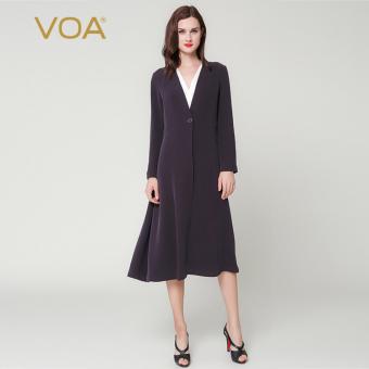 VOA A grain Of Buckle V-neck Large Dust Coat OL Temperament Long Silk Coat - intl  