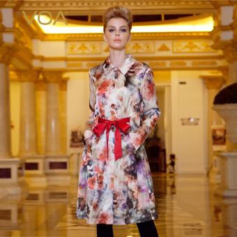 VOA Autumn Printing Street Style Female Slim Long-sleeved Silk Trench Coats - intl  