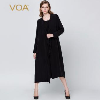 VOA Autumn Women's Silk Long Sleeve Wind Coat Loose Heavy Long Coat - intl  