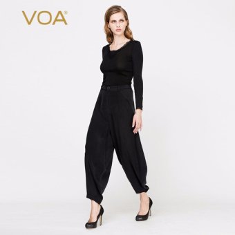 VOA Black Heavy Silk Harem Pants Loose Pleated Ankle-length Pants - intl  