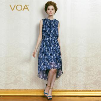 VOA Blue European Silk Floral Vest Long Dress A0210 - intl  