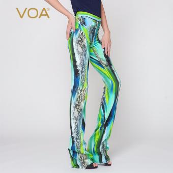 VOA Green Skinny Pants Women's Silk Middle Waist Diamond Sexy Pants - intl  