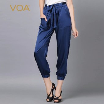 VOA Navy Blue Stretch Silk Lace With Pencil Pants - intl  