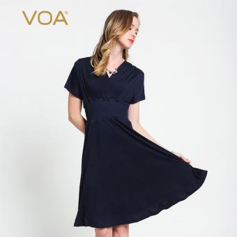 VOA Pure V-neck Silk Dresses A6011 - intl  
