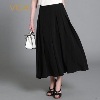 VOA Spring Autumn Black Fashion Casual Wide Ankle Pants Women Comfortable Silk Temperament Pants - intl  