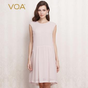 VOA Summer Pink A-line Natural Silk Georgette Knee Dress Women Brief Slim Sleeveless Dresses - intl  