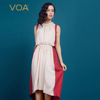 VOA Summer Silk Sleeveless Waist Strap Stitching Hedging Silk Dress Bohemian Slim Beach Dress - intl  