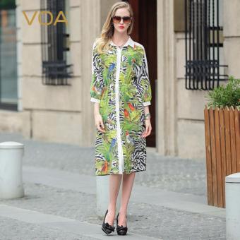 VOA Summer Women's Dresses  Seven Split Sleeve Printed Silk Loose Stitching Style Long Dress - intl  