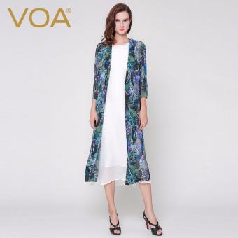 VOA Women's Silk 3/4 Sleeve Simple Style Light Long Coat Floral - intl  