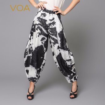 VOA Women's Silk Black White Loose Fashion Bloomers Ankle Pants - intl  