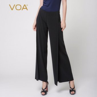 VOA Women's Silk European Casual Black Loose Straight Zip Long Pants - intl  