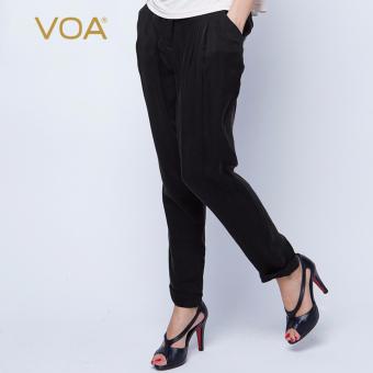 VOA Women's Silk New Fashion All-Match Casual Brief Solid Full-Length Pant Black - intl  