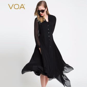 VOA Women's Silk New Fashion Casual Elegant Solid Long Sleeves Coat Black - intl  