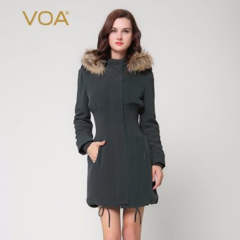 VOA Women's Silk New Fashion Winter Solid Slim Casual Warm Coat Dark Green - intl  
