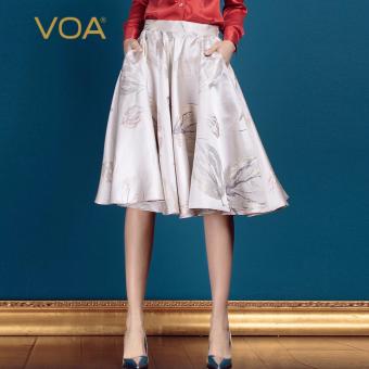 VOA Women's Silk New Vintage Elegant Swing Skirt Apricot Cream Floral - intl  