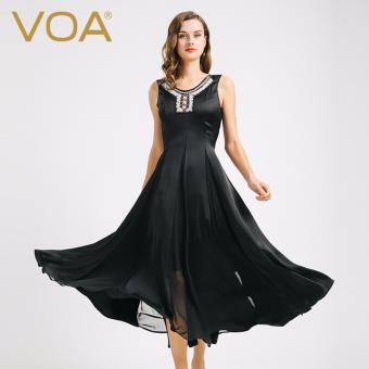 VOA Women's Silk V-Neck Sleeveless A-Line Dress Black - intl  
