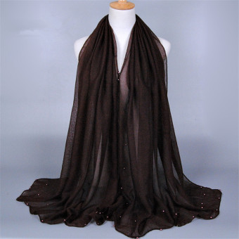 Voile With Pearl Beads Muslim Islamic Scarf Hijab (Brown) - Intl  