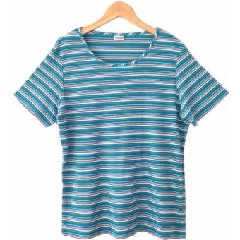 Waffle Cotton Stripe T-shirt L-XXL / Biru  
