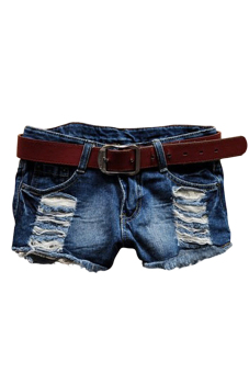 Waist Tassel Hole Denim Shorts (Blue)  