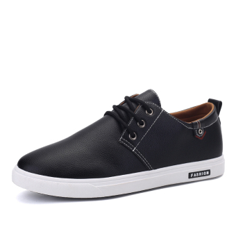 WETIKE Men's Casual Shoes Fashion Leather Shoes(Black)  