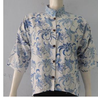 Whiens Blouse Batik Cap Kombinasi Blue White  