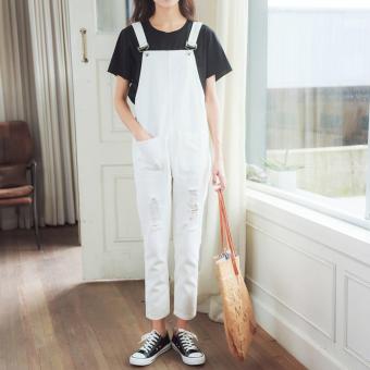 white jeans denim overalls broken-hole female - intl  