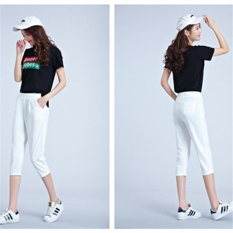 white Women Mid Waist Pants Solid Casual Pencil Pants Womens Trouser Out Door Wear Ninth Ladies Bottom - intl  