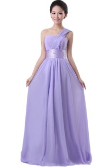 Win8Fong Women's One Shoulder Wedding Bridesmaid Prom Ball Chiffon Evening Dress Purple  