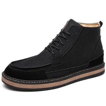 Winter Hight Cut Shoes Men Korean Casual Shoes Retro Nubuck Leather Shoes (Black) - intl  
