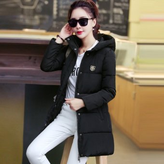 Winter new women 's coat jacket in the long paragraph of large code thicker hooded stand collar Slim jacket?Black? - intl  