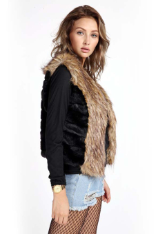 Winter Women Faux Fur Vest Sleeveless Lapel Outerwear Jacket Coat Hair Waistcoat (Black) (Intl) - intl  