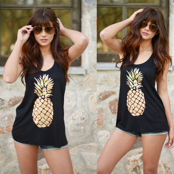 Woman Casual T-shirt Pineapple Print Design (Black) - intl  